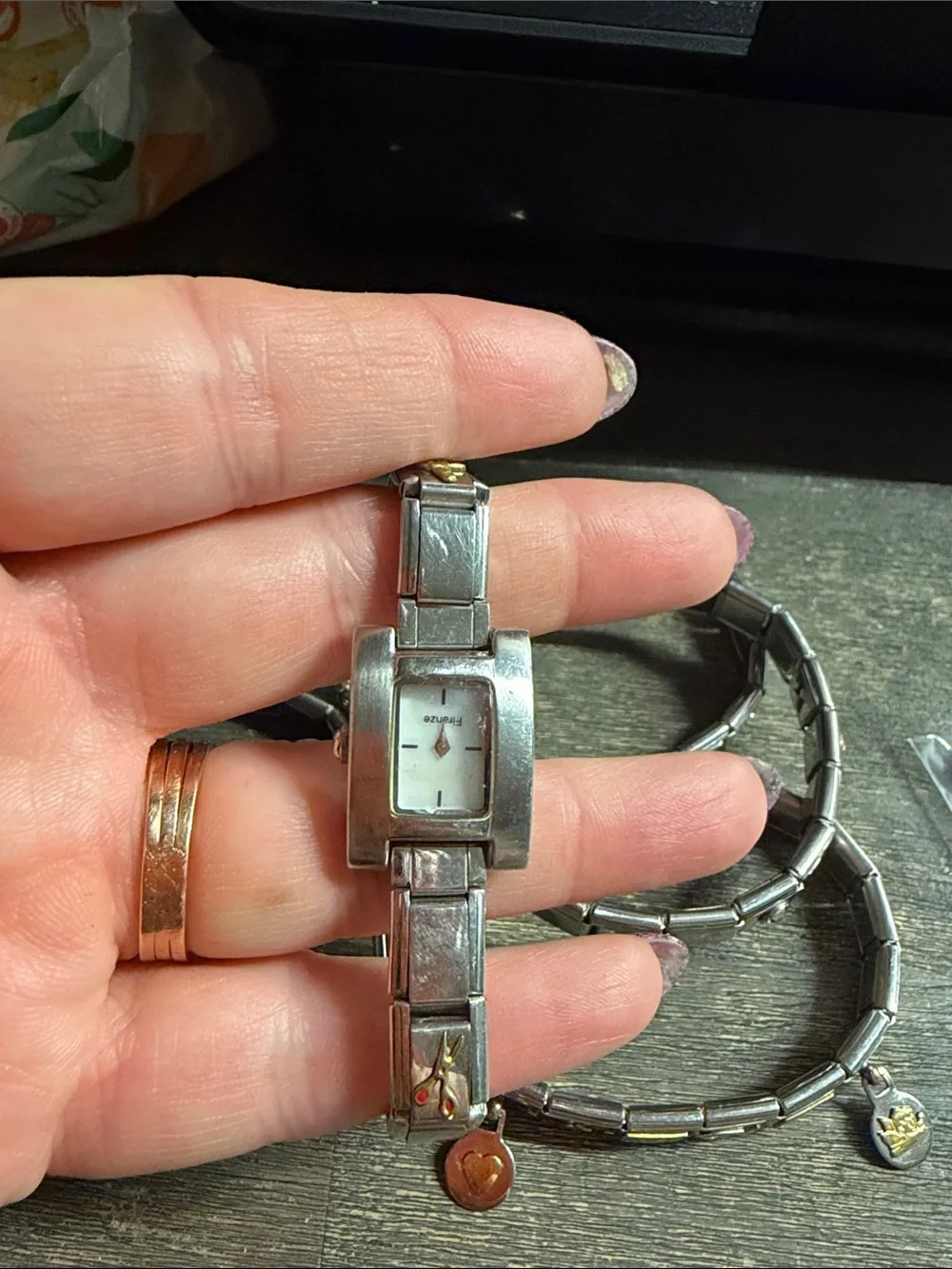 Stainless Steel Italian Link Charm Bracelet Bundle 6 bracelets 1 watch - Silver